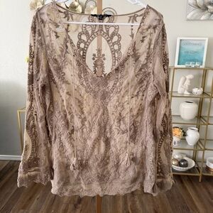 Anne French Taupe Sheet Lace Blouse